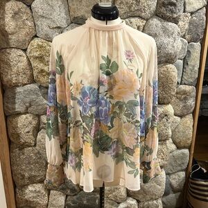 Floral Chiffon Blouse - Cream with Multicolor Floral Design